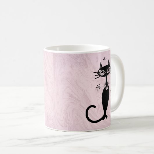 Retro Atomic Black Cat Personalisiert Coffee Tasse (VorderseiteRechts)