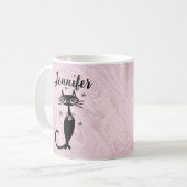 Retro Atomic Black Cat Personalisiert Coffee Tasse (Vorderseite Links)
