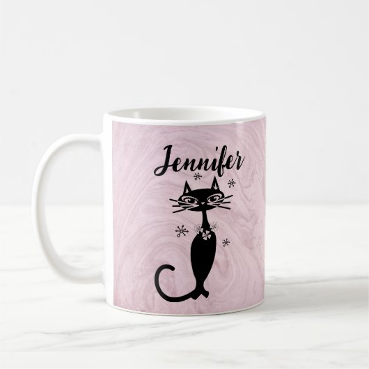 Retro Atomic Black Cat Personalisiert Coffee Tasse (Links)