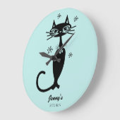 Retro Atomic Black Cat Personalisiert Kitchen Cloc Große Wanduhr (Winkel)