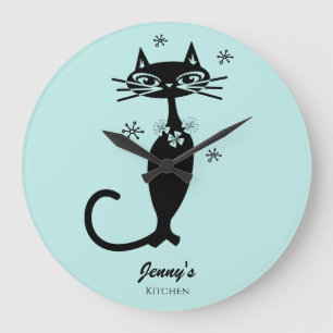 Retro Atomic Black Cat Personalisiert Kitchen Cloc Große Wanduhr