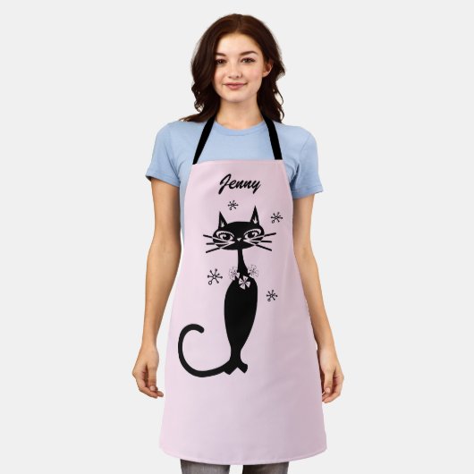 Retro Atomic Black Cat Personalisiert Kitchen Schü Schürze (Getragen)