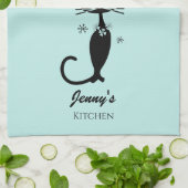 Retro Atomic Black Cat Personalisiert Küchentuch (Gefaltet)