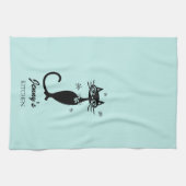 Retro Atomic Black Cat Personalisiert Küchentuch (Horizontal)