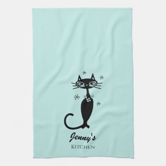 Retro Atomic Black Cat Personalisiert Küchentuch (Vertikal)