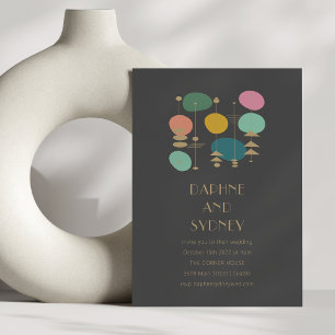 Retro Atomic Black Mid Century Moderne schicke Hoc Einladung