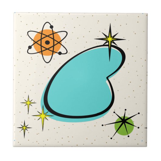 Retro Atomic Boomerang Keramik Tile Fliese (Vorderseite)