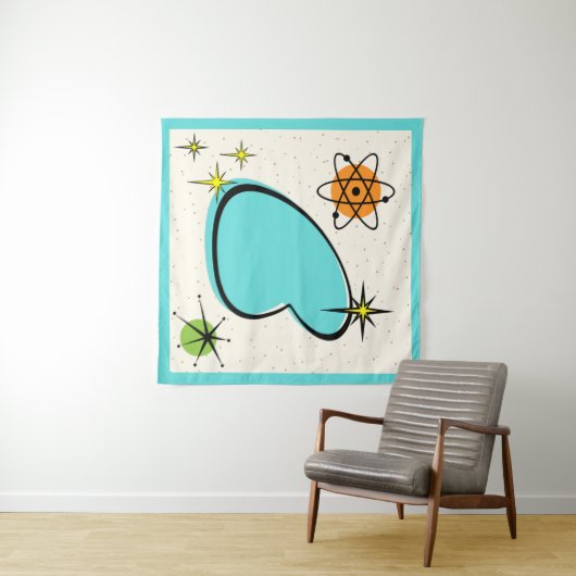 Retro Atomic Boomerang und Sternexplosionen Tapest Wandteppich (Beispiel (Horizontal))