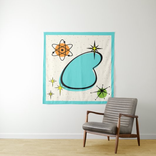 Retro Atomic Boomerang und Sternexplosionen Tapest Wandteppich (Beispiel)