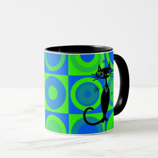 RETRO ATOMIC CAT COFFEE MUGS TASSE (VorderseiteRechts)