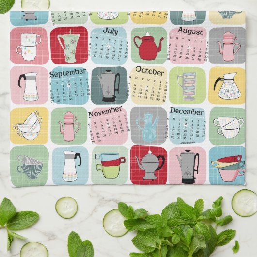Retro Atomic Coffee 2026 Kalender Geschirrtuch (Gefaltet)