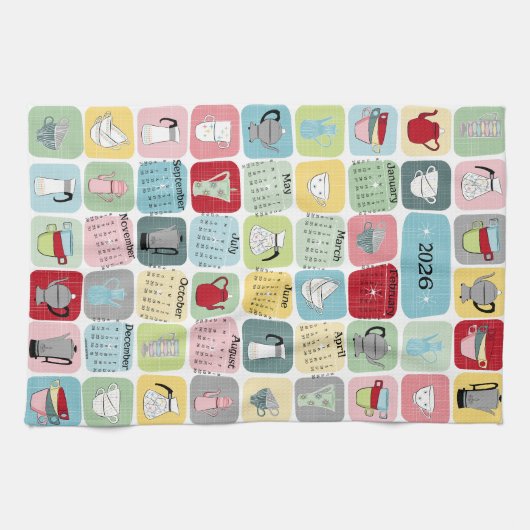 Retro Atomic Coffee 2026 Kalender Geschirrtuch (Horizontal)