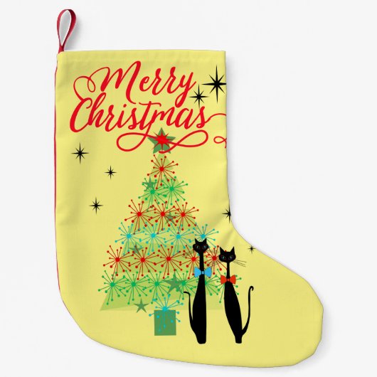 Retro Atomic Era MCM Cool Cat Christmas Tree Kleiner Weihnachtsstrumpf (Vorderseite)