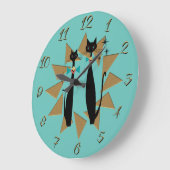 Retro Atomic Era Mid Century Modern Cool Cats Große Wanduhr (Winkel)