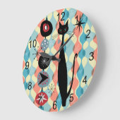 Retro Atomic Era Mid Century Modern MCM Cool Cat 3 Große Wanduhr (Winkel)