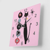 Retro Atomic Era Mid Century Modern MCM Cool Cat 3 Quadratische Wanduhr (Winkel)