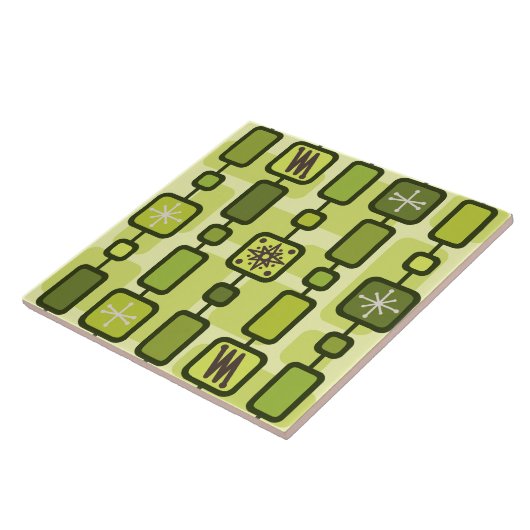 Retro Atomic Geometric Art Chartreuse Fliese (Seite)
