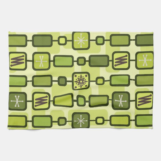 Retro Atomic Geometric Art Chartreuse Geschirrtuch (Horizontal)