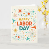 Retro Atomic Happy Labor Day Karte (Gelbe Blume)