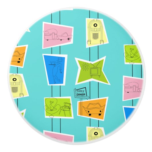 Retro Atomic Kitsch Keramik Pull Keramikknauf (Vorderseite)