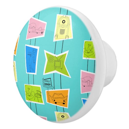 Retro Atomic Kitsch Keramik Pull Keramikknauf (Rechts)