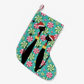 Retro Atomic MCM Cool Cats & Peppermints Kleiner Weihnachtsstrumpf (Vorderansicht (hängend))