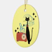 Retro Atomic MCM Coole Katze und Radio Musik Keramik Ornament (Links)