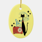 Retro Atomic MCM Coole Katze und Radio Musik Keramik Ornament (Vorne)