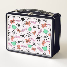 Retro Atomic MCM Rosa Orange Green Black Metall Brotdose