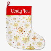 Retro Atomic Mid Century Mod Red Gold Personalisie Großer Weihnachtsstrumpf (Vorderseite)