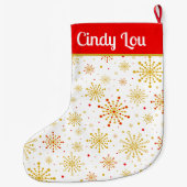 Retro Atomic Mid Century Mod Red Gold Personalisie Großer Weihnachtsstrumpf (Rückseite)