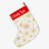 Retro Atomic Mid Century Mod Red Gold Personalisie Großer Weihnachtsstrumpf (Rückseite (Hängend))