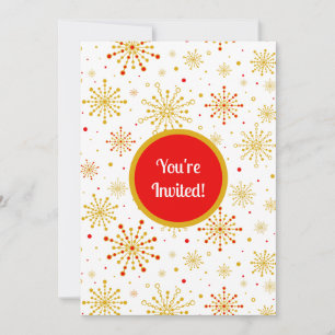 Retro Atomic Mid Century Mod Red & Gold Sternexplo Einladung