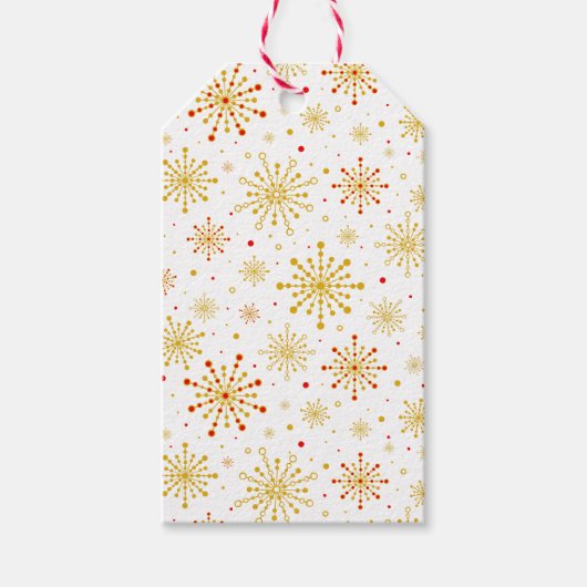 Retro Atomic Mid Century Mod Red & Gold Sternexplo Geschenkanhänger (Vorderseite)