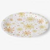 Retro Atomic Mid Century Mod Red & Gold Sternexplo Pappteller (Schrägansicht)