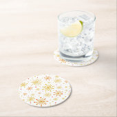 Retro Atomic Mid Century Mod Red & Gold Sternexplo Runder Pappuntersetzer (Vor Ort)