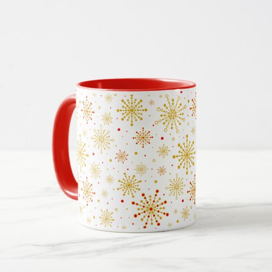 Retro Atomic Mid Century Mod Red & Gold Sternexplo Tasse (Vorderseite Links)