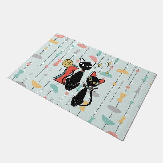 Retro Atomic Mid Century Moderne Coole Katze Doorm Fußmatte (Schrägansicht)