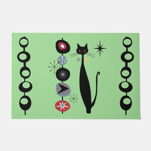 Retro Atomic Mid Century Moderne Coole Katze Doorm Fußmatte (Vorderseite)