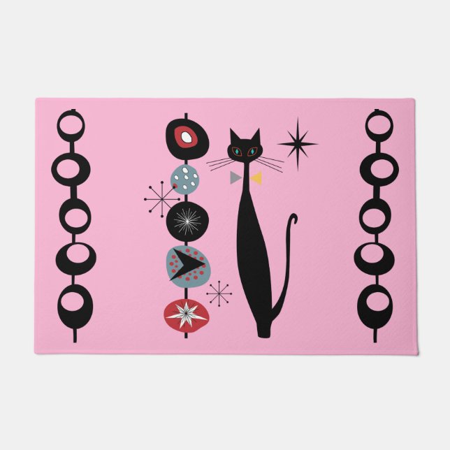 Retro Atomic Mid Century Moderne Coole Katze Doorm Fußmatte (Vorderseite)