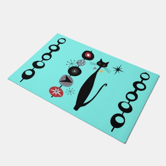 Retro Atomic Mid Century Moderne Coole Katze Doorm Fußmatte (Schrägansicht)