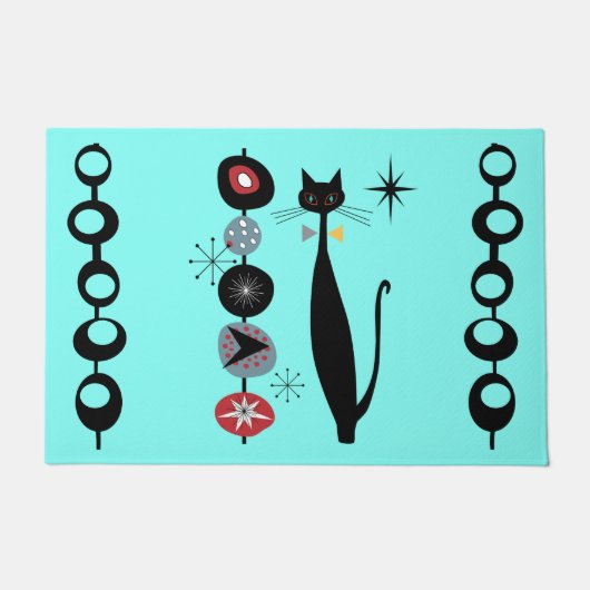 Retro Atomic Mid Century Moderne Coole Katze Doorm Fußmatte (Vorderseite)
