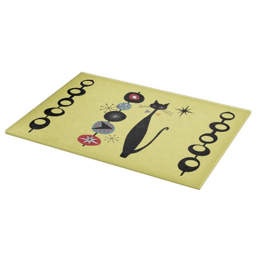 Retro Atomic Mitte Jahrhundert Moderne Coole Katze Schneidebrett (Ecke)