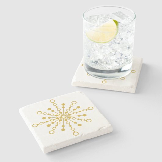 Retro Atomic Mitte Jahrhunderts Design Gold Farbe  Steinuntersetzer (Seitenansicht)