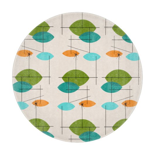 Retro Atomic Mobile Muster Glas Cutting Board Schneidebrett (Vorderseite)