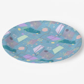Retro Atomic Pattern der 50er Jahre in Blau und Li Pappteller (Schrägansicht)
