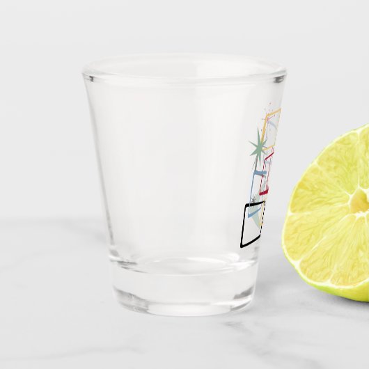 Retro Atomic Squares Stars Boomerang Mitte des Jah Schnapsglas (Links)