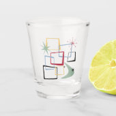 Retro Atomic Squares Stars Boomerang Mitte des Jah Schnapsglas (Vorderseite)