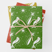 Retro Atomic Star Cat MidCentury 1970er Weihnachte Geschenkpapier Set (Beispiel)