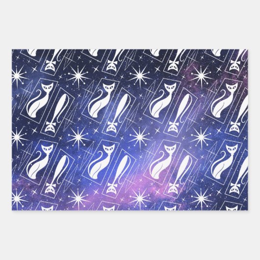 Retro Atomic Star Space Cat Mitte des Jahrhunderts Geschenkpapier Set (Vorderseite 2)